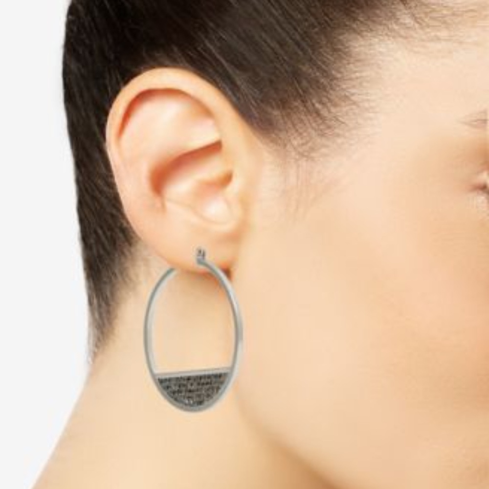 NWT Lucky Brand Silver Pave Hoops - Picture 2 of 5